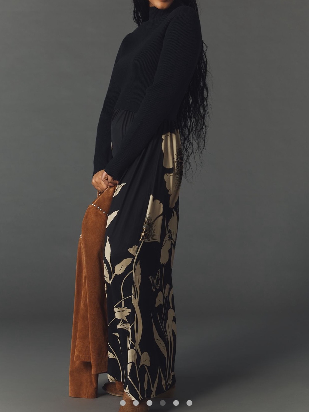 🦋Anthropologie Thea Long Sleeve Twofer Maxi Dress New 2X Butterfly Floral Black - Picture 4 of 16
